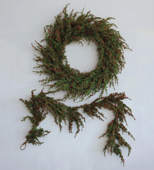 Faux Cypress Wreath with Red Berries