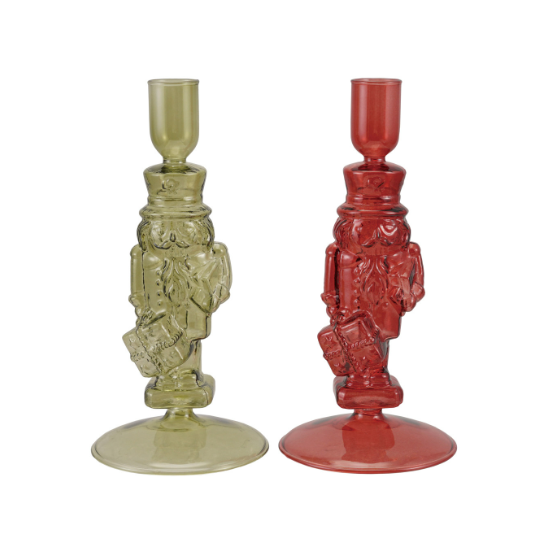 Glass Nutcracker Taper Holder - 2 Colors