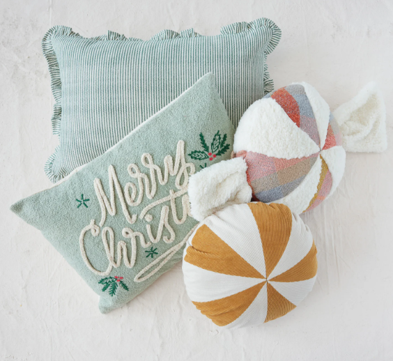 Striped Lumbar Pillow with Ruffle