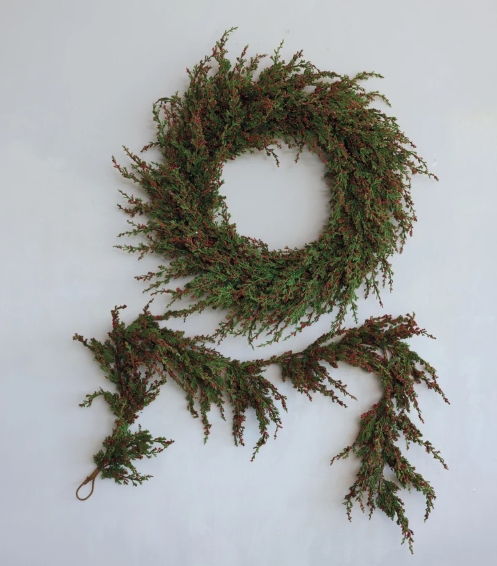 Faux Cypress Wreath w/ Red Berries