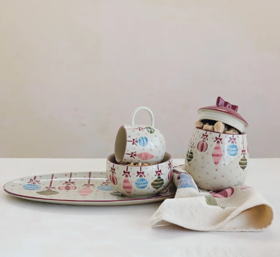 Stoneware Bowl w/ Ornaments & Dots