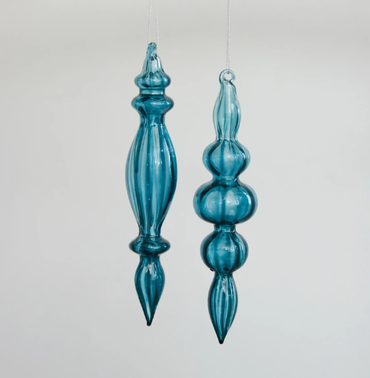 Blue Glass Finial Ornament - 2 Styles