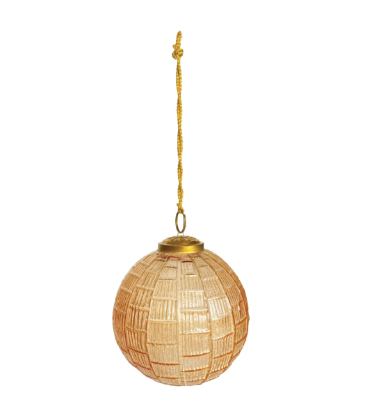 Blush Embossed Glass Ball Ornament