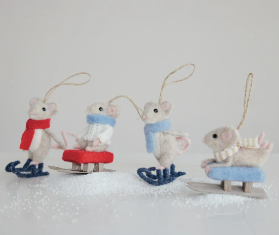 Felt Mouse on Sled/Skates Ornament - 4 Styles