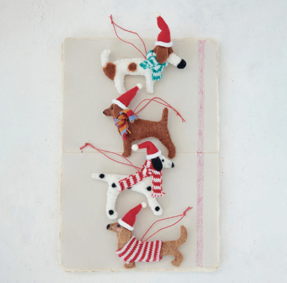Felt Dog in Hat & Scarf/Sweater Ornament - 4 Styles