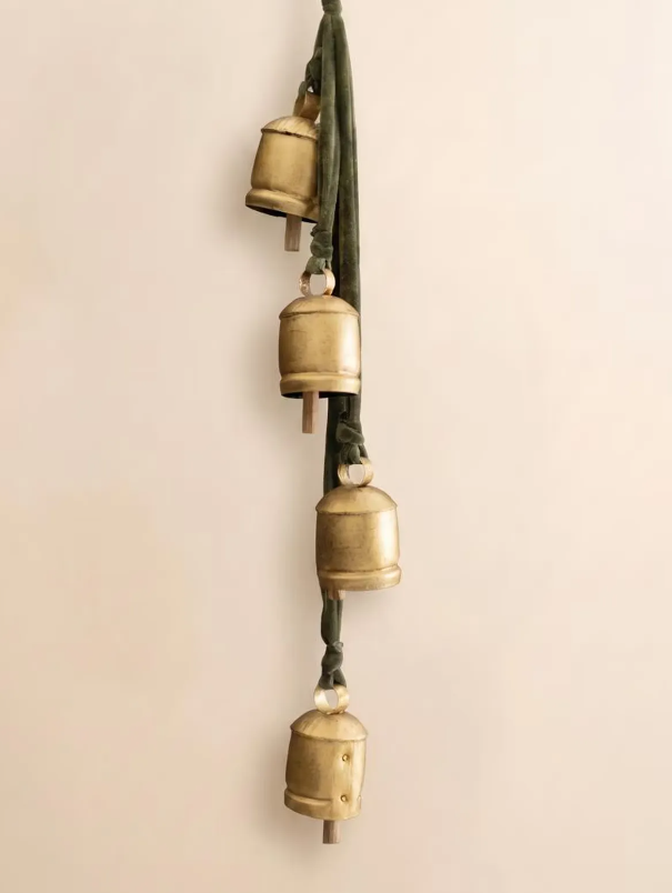 Jingle Bell Cluster with Green Velvet Ribbon