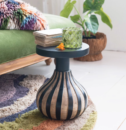 Mango Wood Table w/ Carved Striped Base
