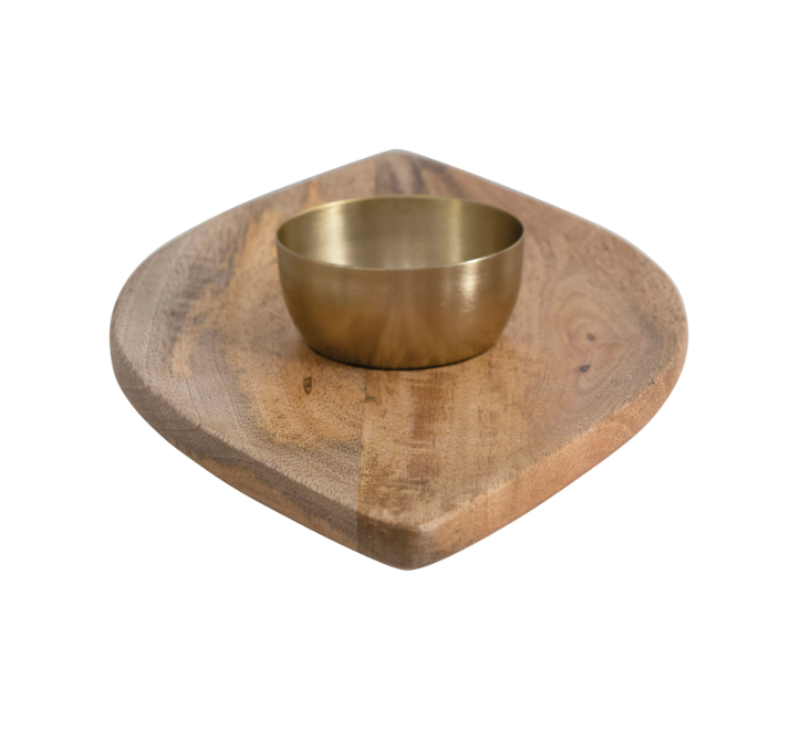 Chip + Dip Set - Mango Wood/ Gold