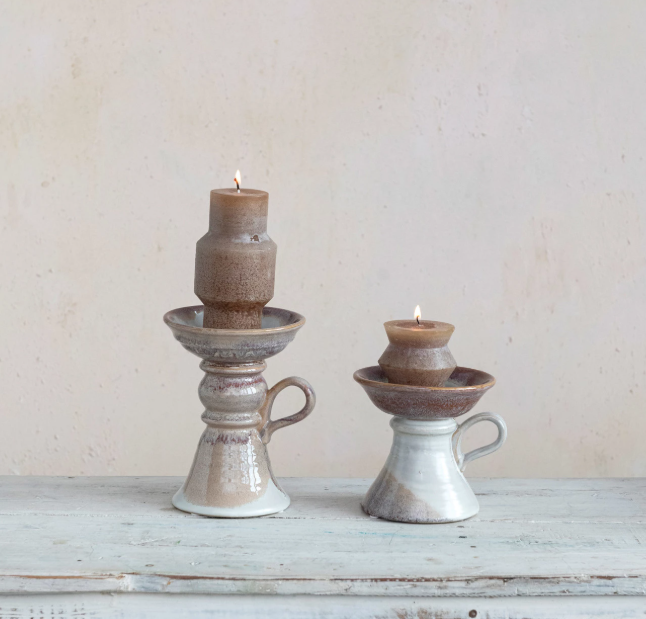SM - Stoneware Pillar Holder w/ Handle