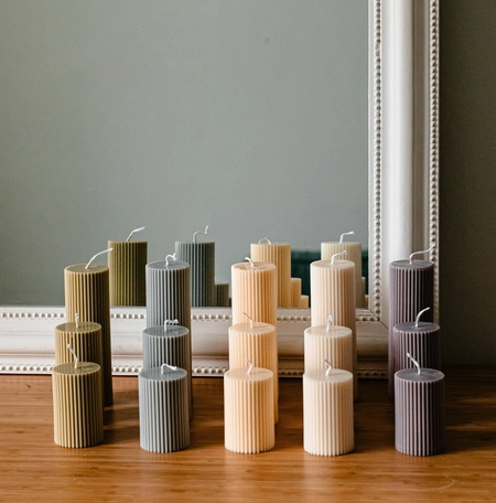4" Handmade Ribbed Pillar Candle - ECRU
