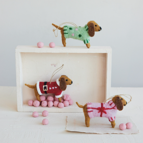 Wool Felt Dachshund Ornament - 3 STYLES