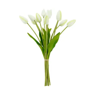 18"One Dozen-Long Stem Real Touch Tulip Bud Bouquet Natural White