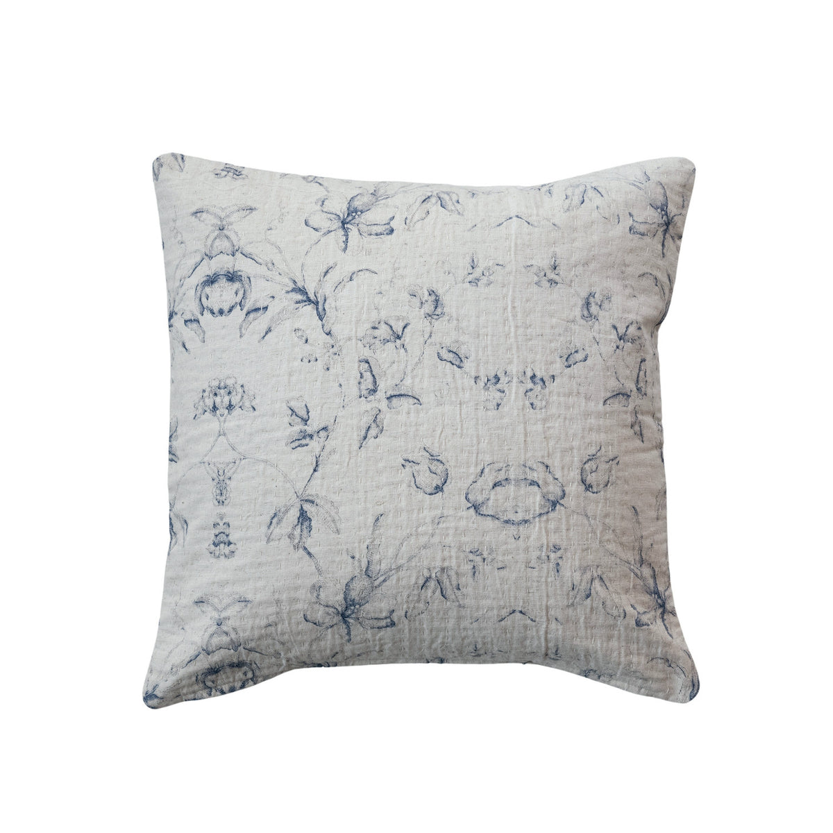 Blue Floral Cotton/Linen Pillow