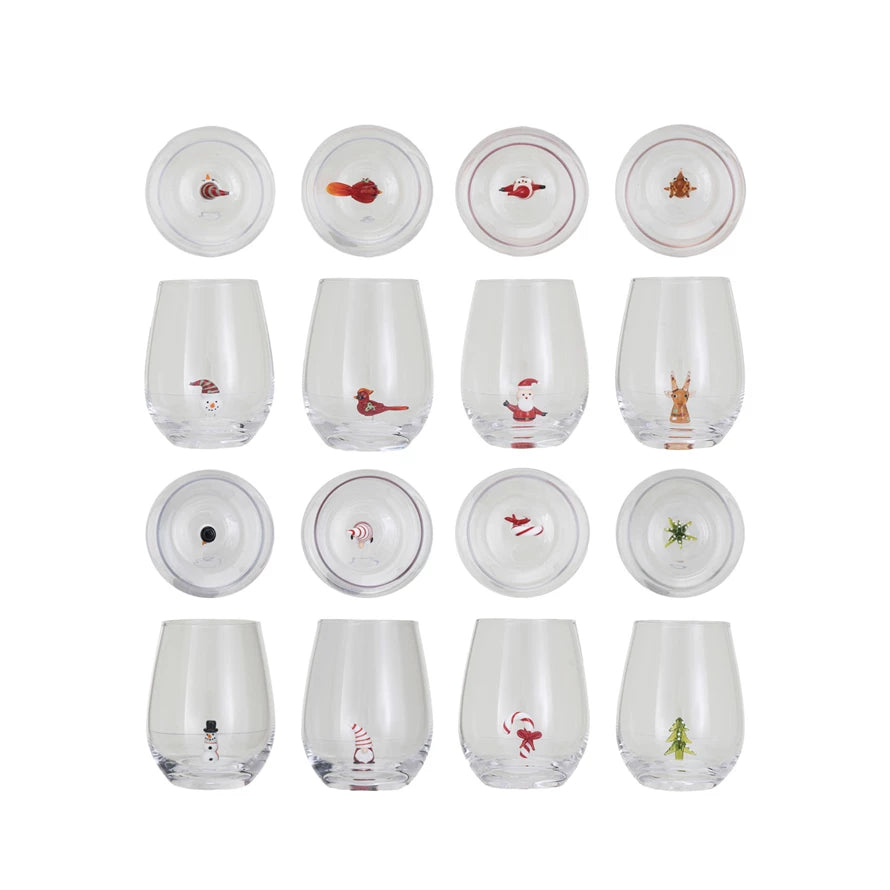 CANDY CANE - Stemless Wine Glass w/ Figure