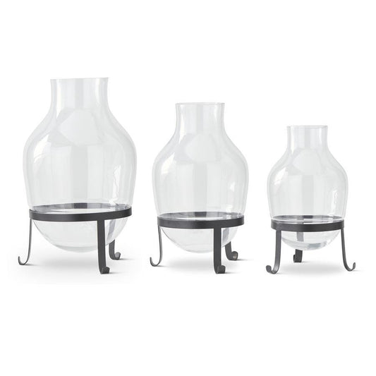 SMALL GLASS VASES ON METAL STAND