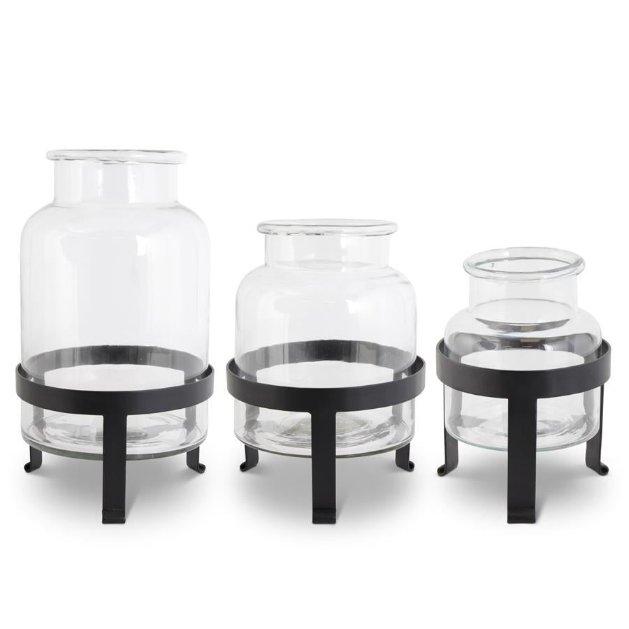 XS GLASS JAR W/METAL STAND