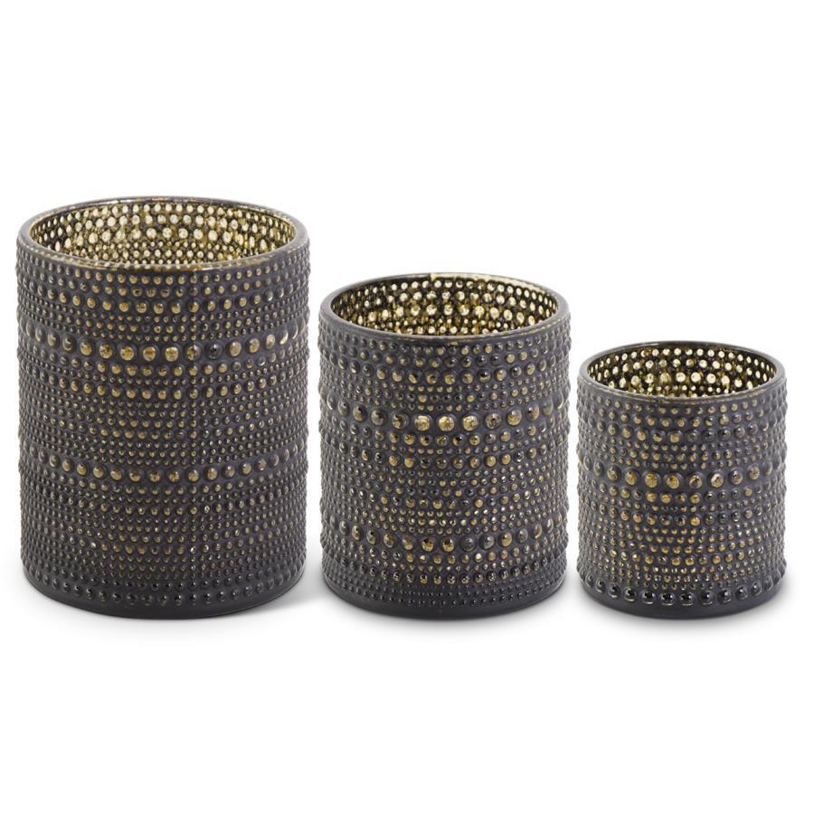 MD BLCK&GOLD HOBNAIL CANDLEHOLDERS