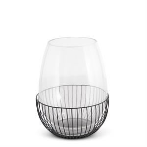 MEDIUM GLASS VASE W BLACK METAL CAGE