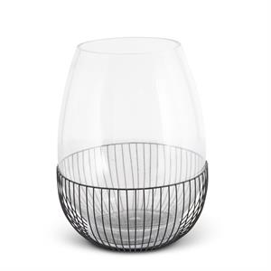 LG GLASS VASE W/METAL CAGE