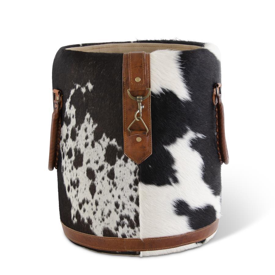 ROUND COW HIDE BASKET