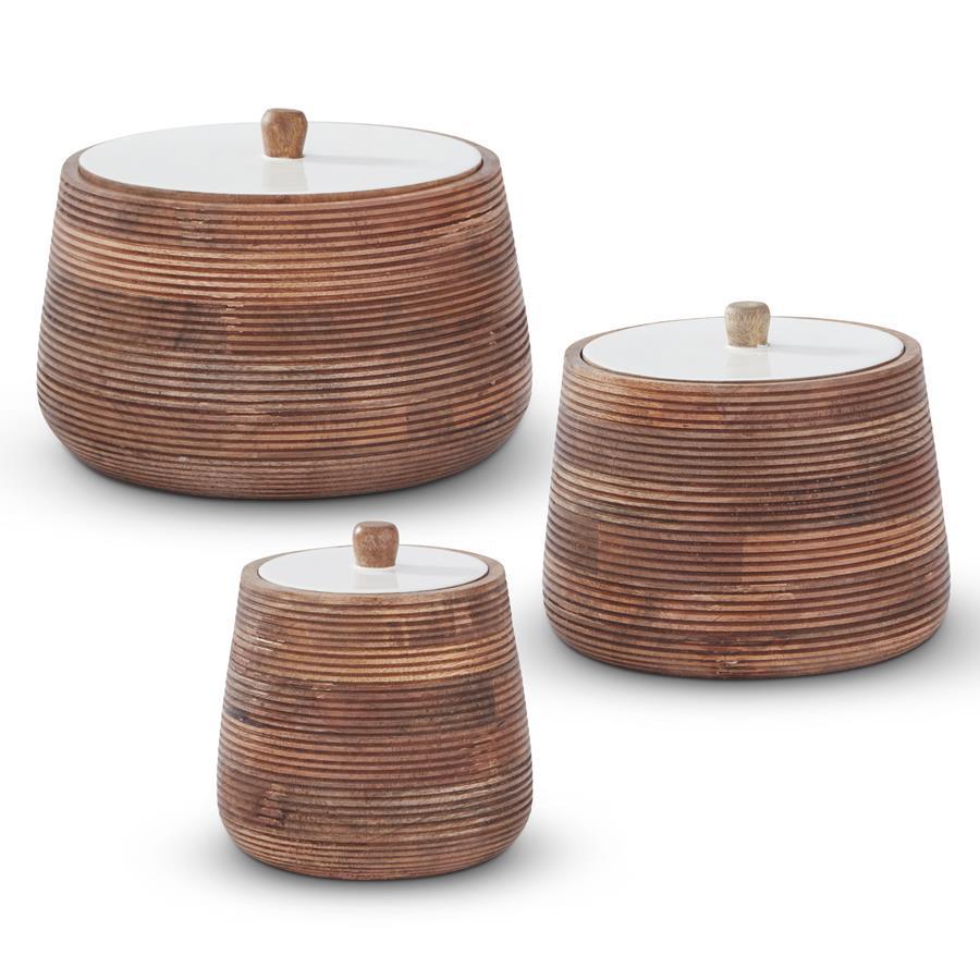 SMALL RIBBED MANGO WOOD CANISTER