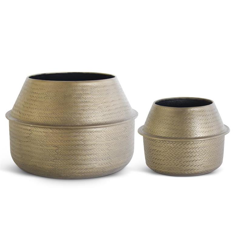 SMALL ANTIQUED BRASS TEXTURED POT