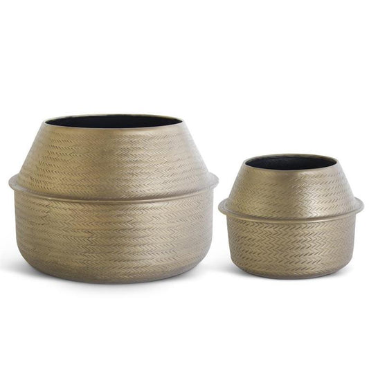 SMALL ANTIQUED BRASS TEXTURED POT