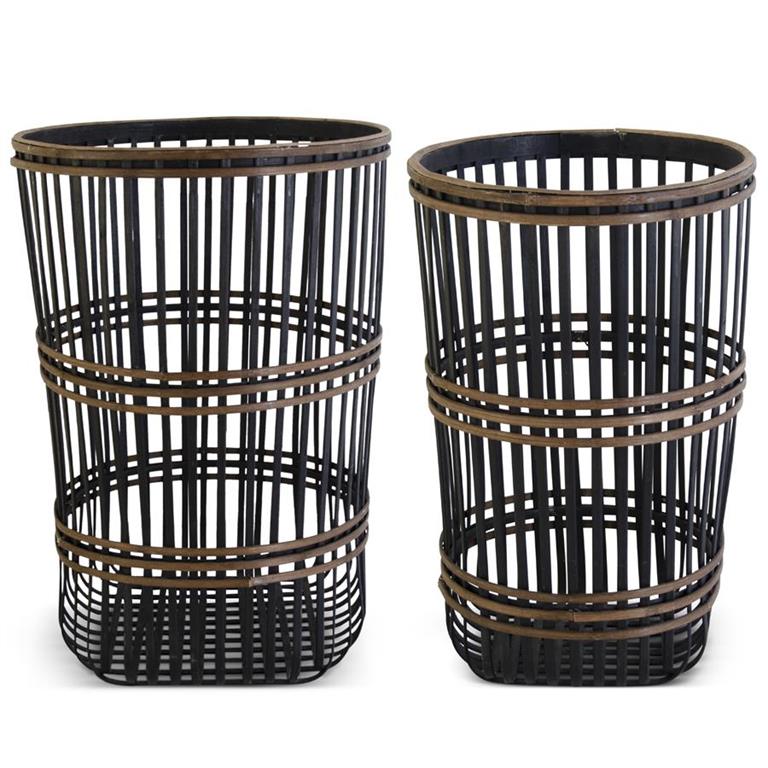 MEDIUM BROWN WOOD SLATTED BASKET