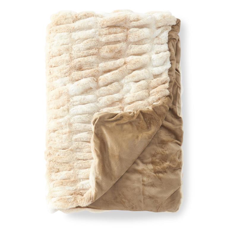 60"CRE&TAN FAUX FUR BLANKET