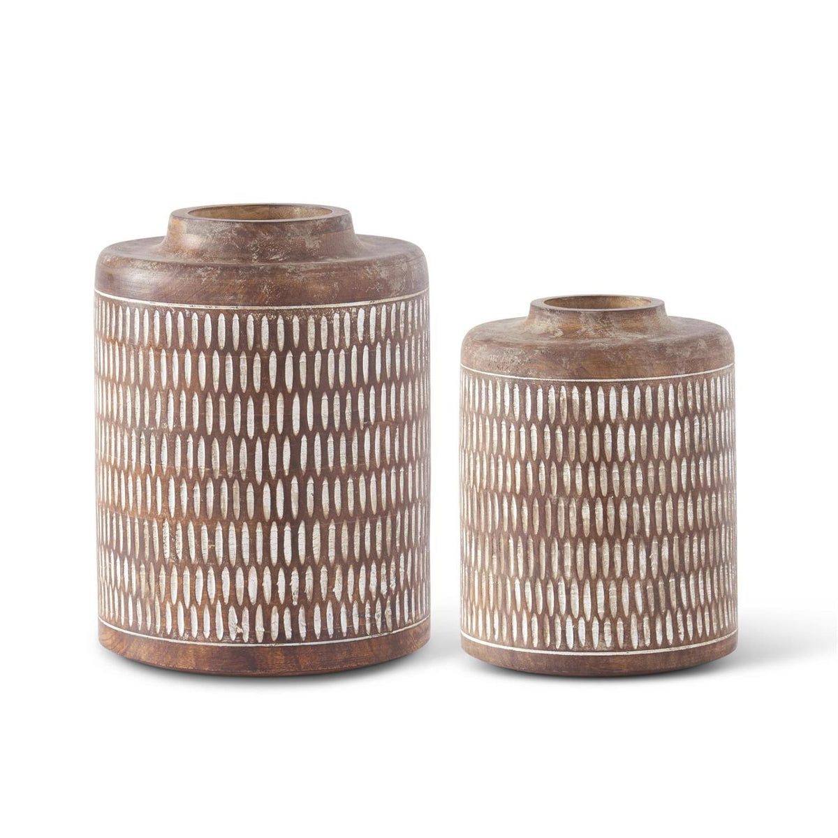 SM WOOD VASE W/PATTERN