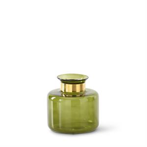 GREEN GLASS VASE W/ GOLD METAL FITTINGS