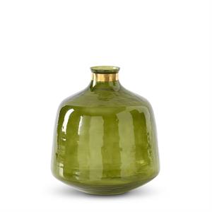 GREEN GLASS VASE W GOLD FITTINGS
