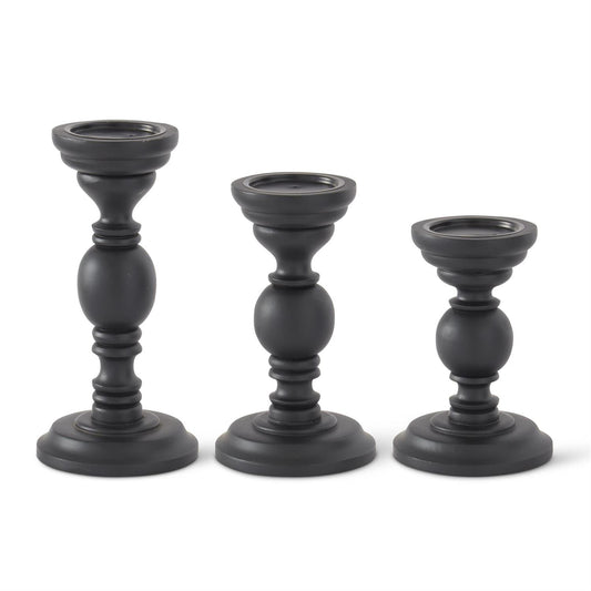 SM BLACK MANGO WOOD CANDLE HOLDER