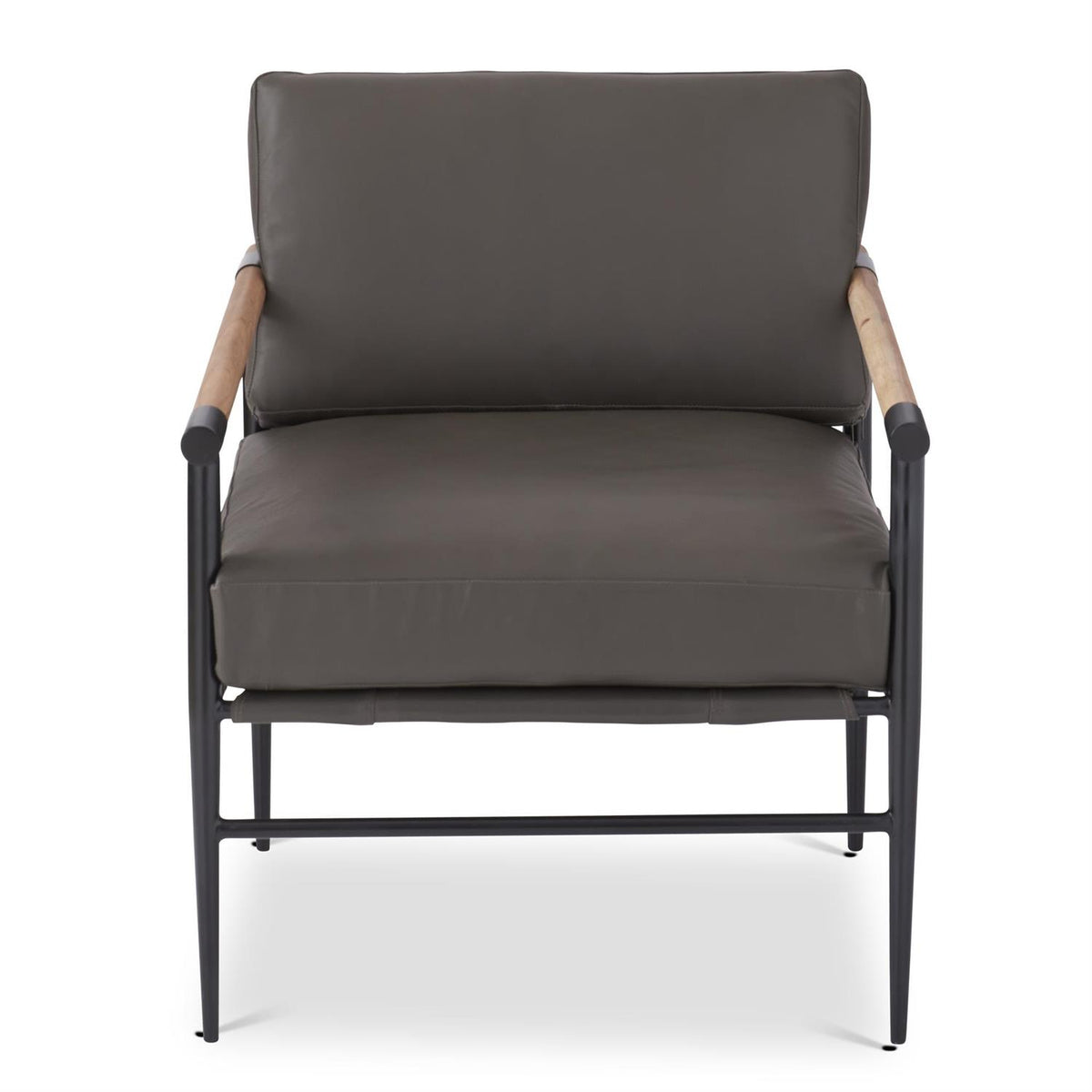 Grey Leather & Mango Wood Accent Chair