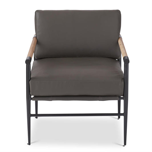 Grey Leather & Mango Wood Accent Chair