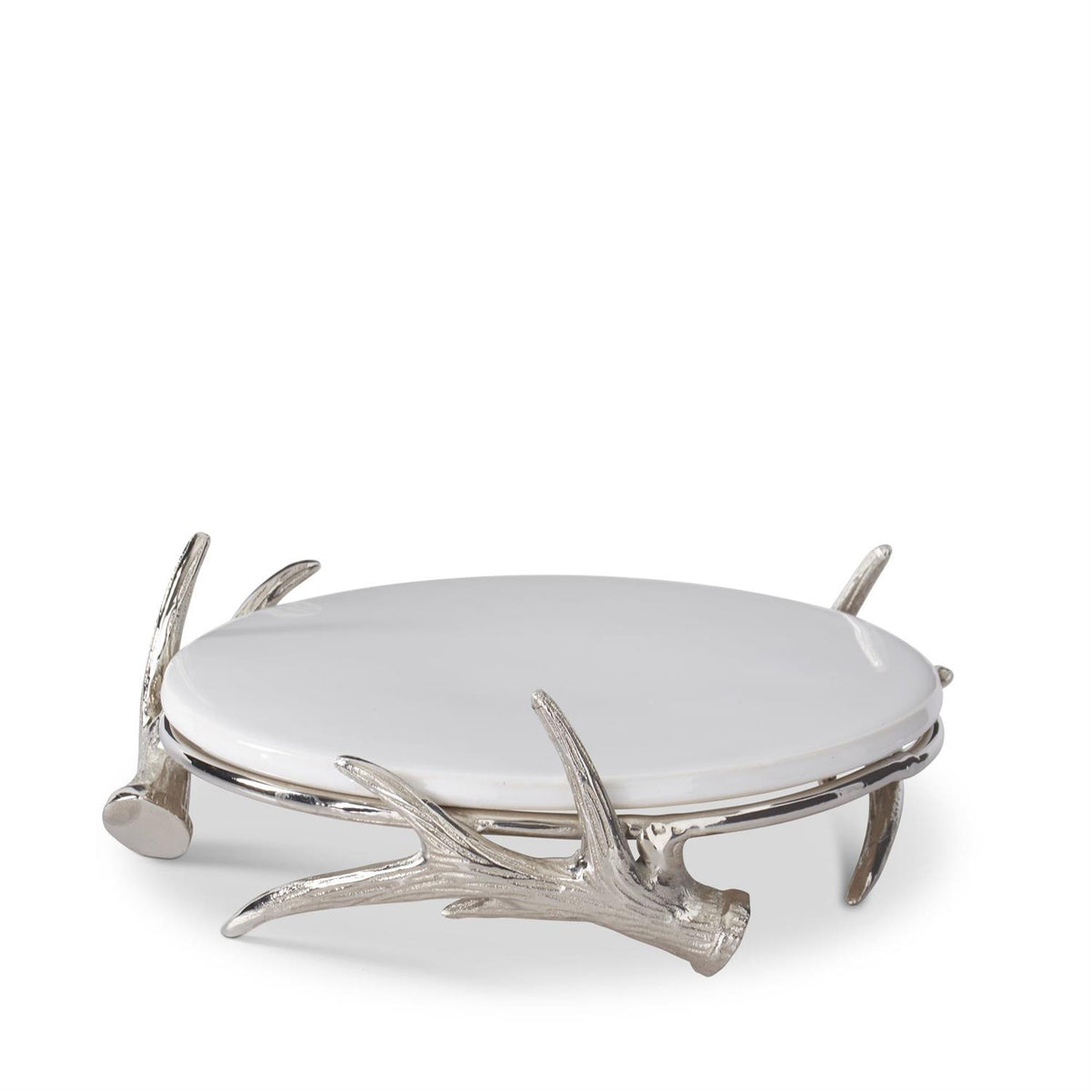 10"WHI TRAY W/SILVER ANTLER HANDLE