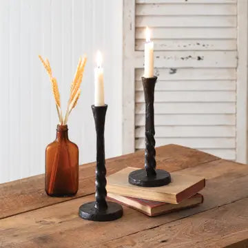 SMALL BLACK TWISTED CANDLE HOLDER