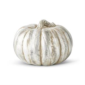 SHORT ANTIQUE SILVER RESIN PUMPKIN