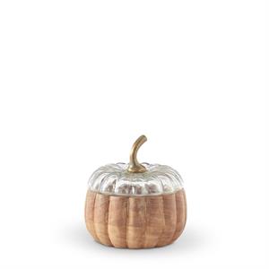 SM ACACIA WOOD PUMPKIN CONTAINER