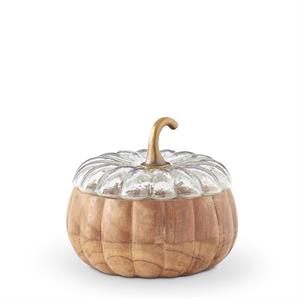 LG ACACIA WOOD PUMPKIN CONTAINER