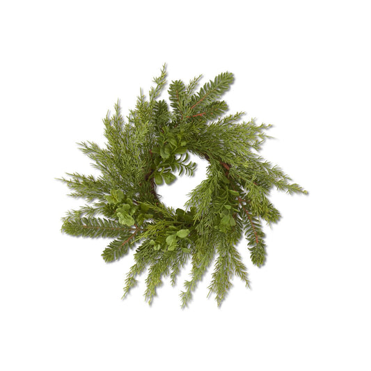 16"BOXWOOD&MIXED PINE CANDLE RING