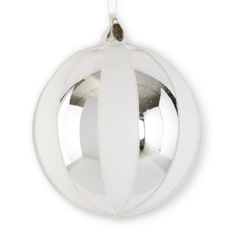 10"WH&SILVER ROUND STRIPED ORNAMENT