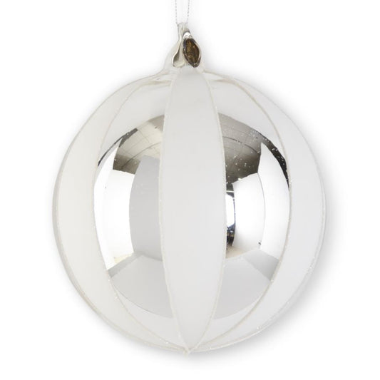 10"WH&SILVER ROUND STRIPED ORNAMENT
