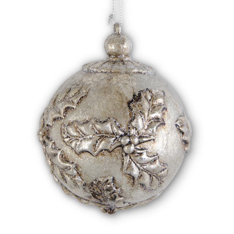5"GLITTER METALLIC HOLLY ORNAMENT