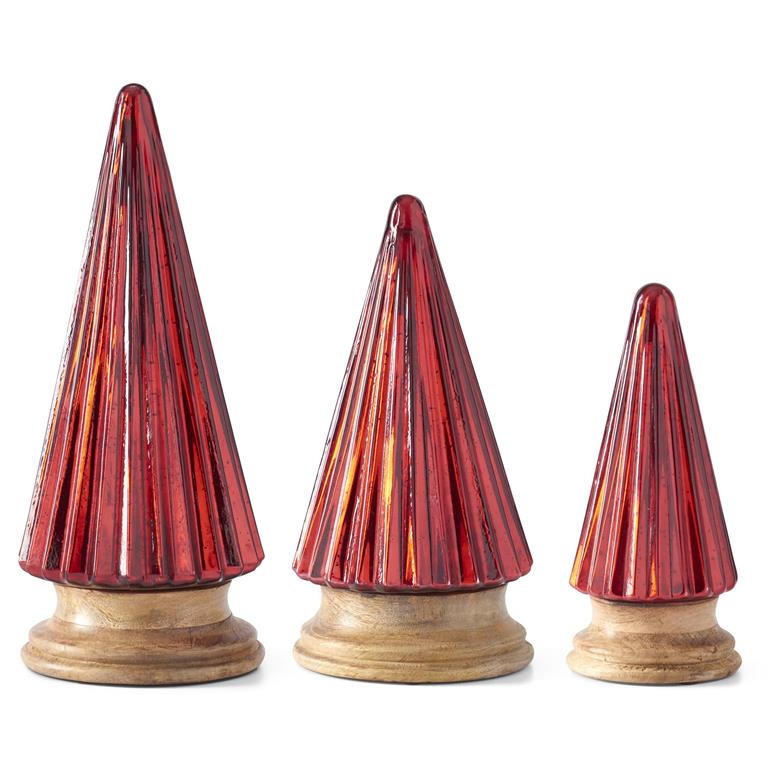 SM RIBBED RED CHRISTMAS TREE WOOD BASE