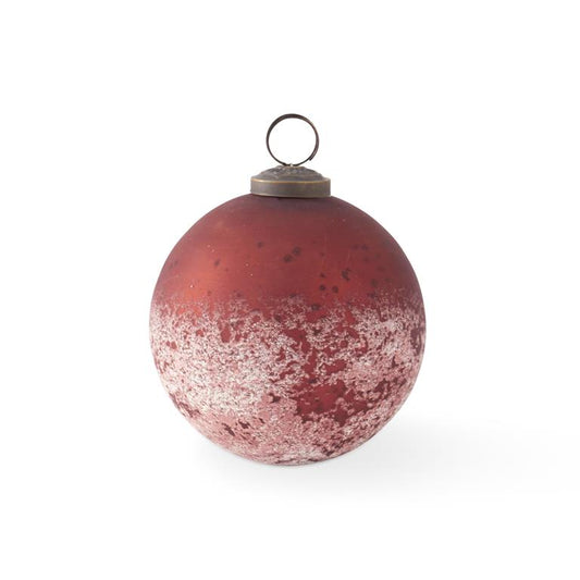 4" Dark Red 7 White Glass Ornament7.