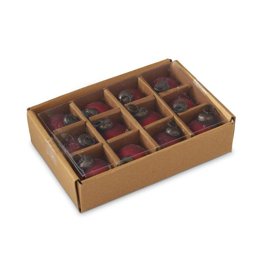 BOX OF 12 1"RED HALF WHI ORNAMENTS