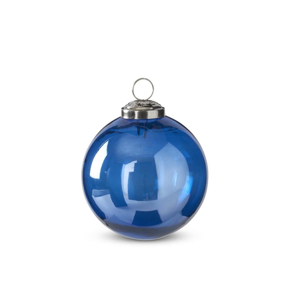 4"BLU GLASS ROUND ORNAMENT