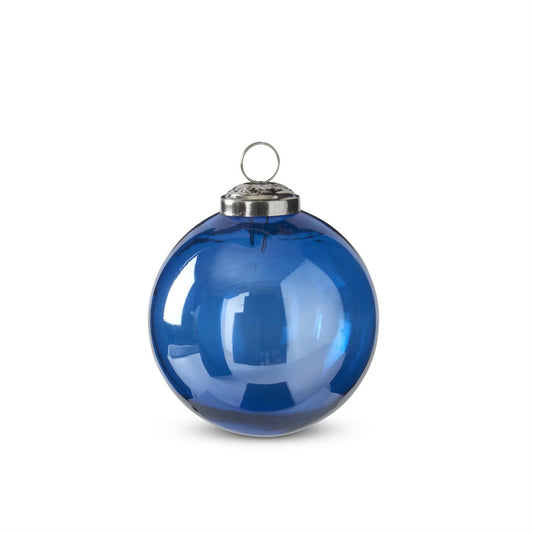 4"BLU GLASS ROUND ORNAMENT