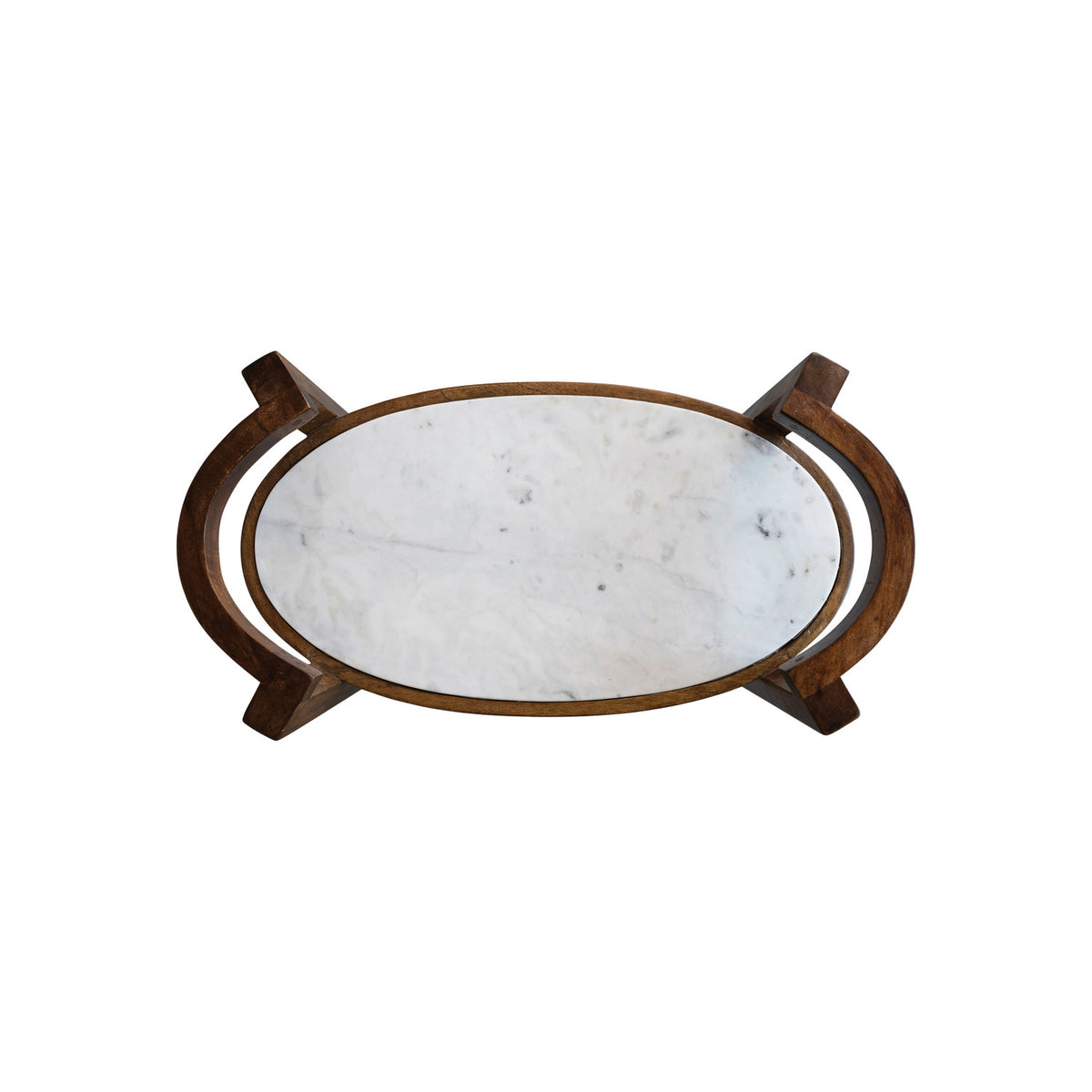Mango Wood 2-Tier Bar Cart w/ Marble Shleves